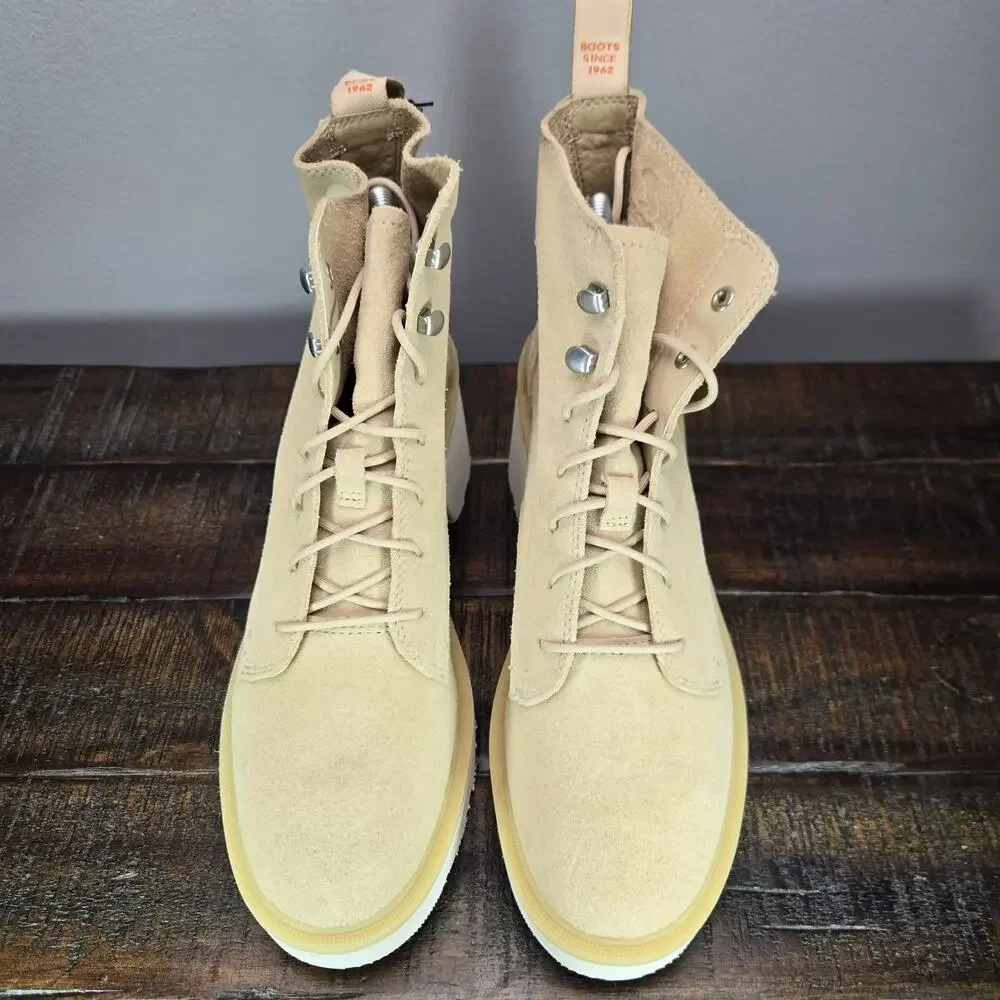 Sorel Hi Line Heeled Womens Size 8 Waterproof Boots Lace Up Suede Cream White